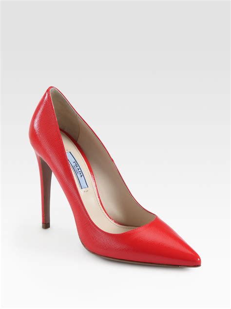 prada scalloped heels red|Red Patent Leather Pumps .